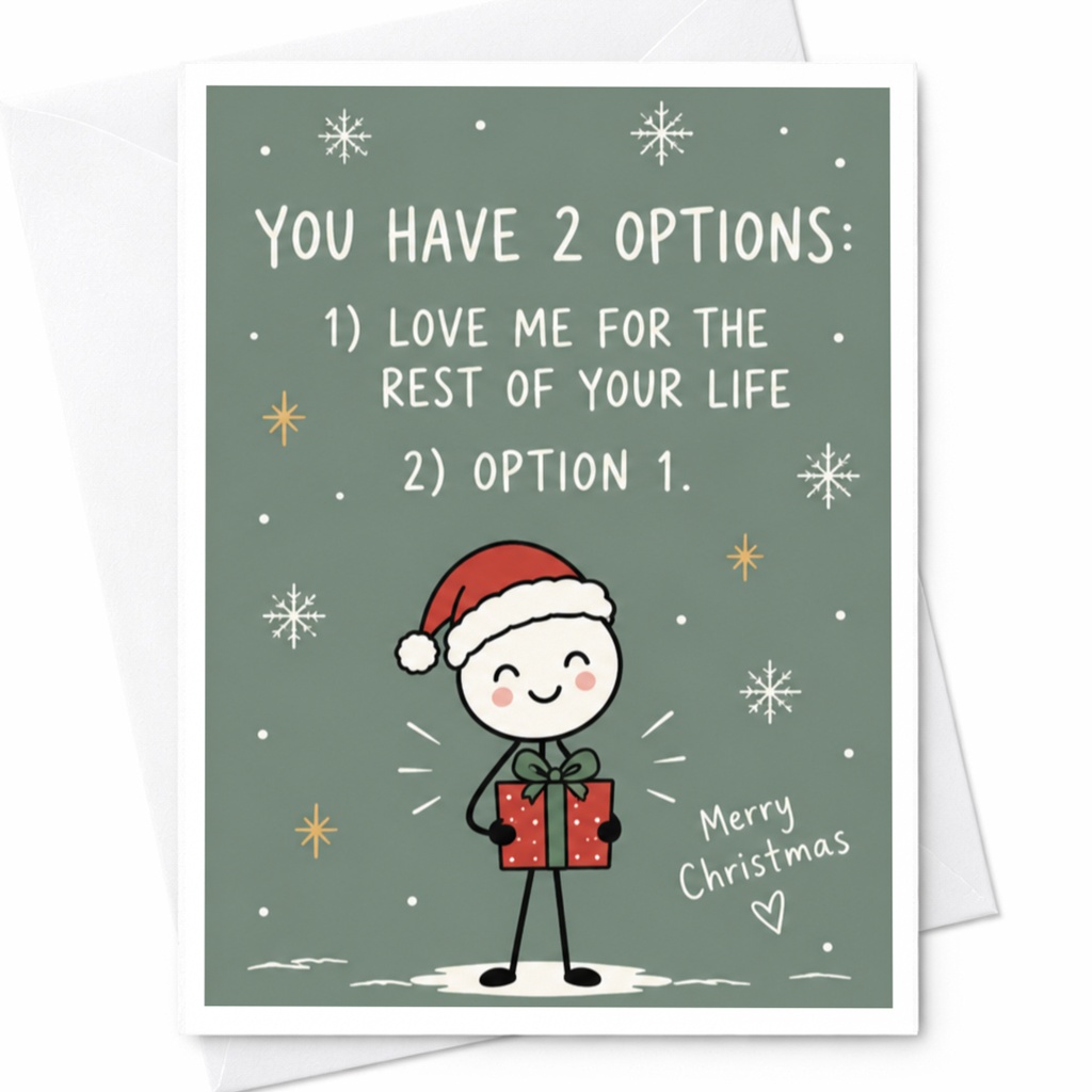 You Have 2 Options: Love Me For The Rest Of Your Life Merry Christmas Card Cute Holiday Greeting For Partner Funny Xmas Card C7604