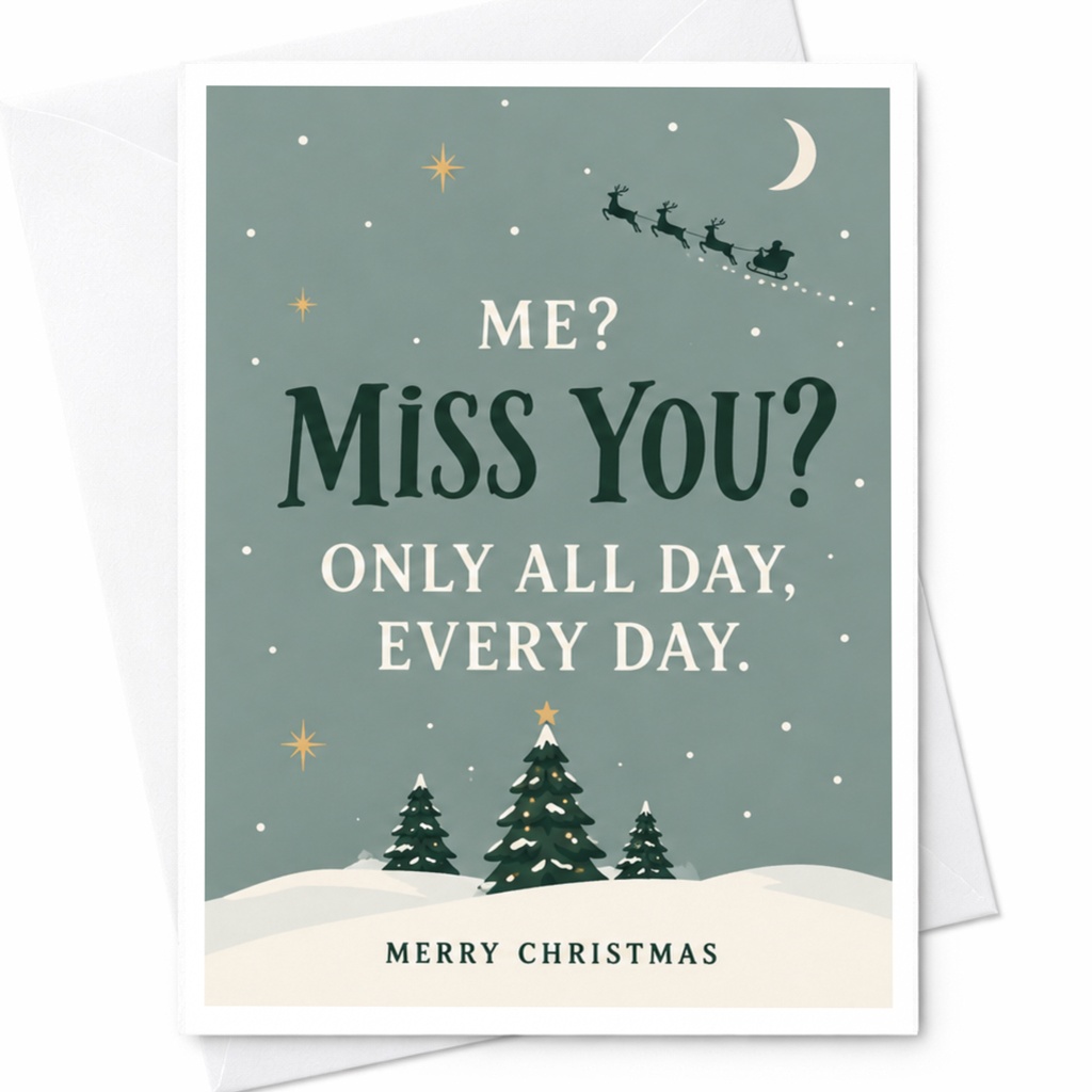 Me? Miss You? Only All Day, Every Day. Merry Christmas Funny Christmas Card Cute Holiday Greeting Card For Friend Family C7606