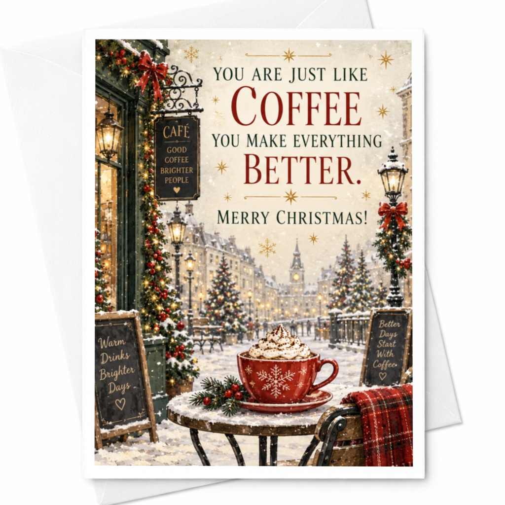 You Are Just Like Coffee You Make Everything Better. Merry Christmas! Holiday Card Festive Greeting For Coffee Lover C7610
