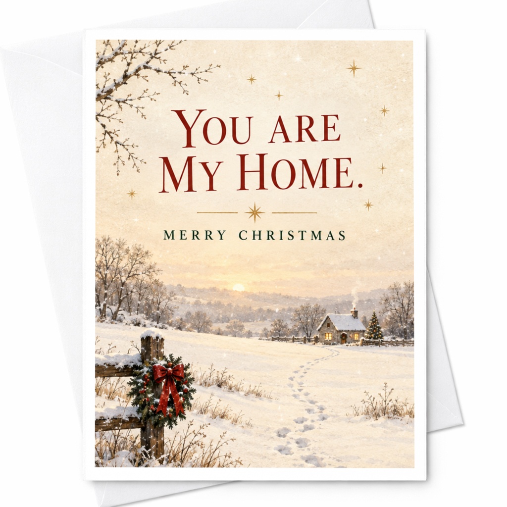 You Are My Home. Merry Christmas Card Winter Scene Holiday Greeting Card For Loved One Cozy Home Christmas Card C7629
