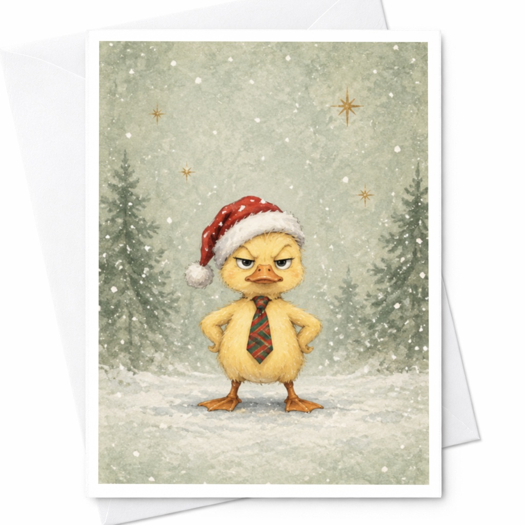 Duck In Santa Hat Christmas Card Cute Holiday Greeting Card Funny Animal Card For Kids And Family Winter Snow Scene C7636