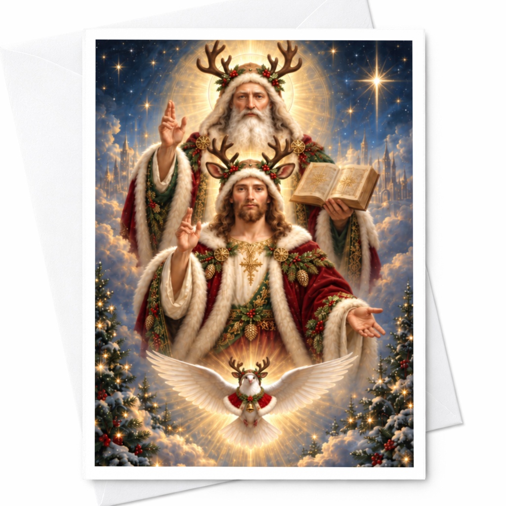 Santa And Jesus Antler Christmas Card Unique Holiday Greeting Card Festive Religious Art Card For Christmas Celebration C7554