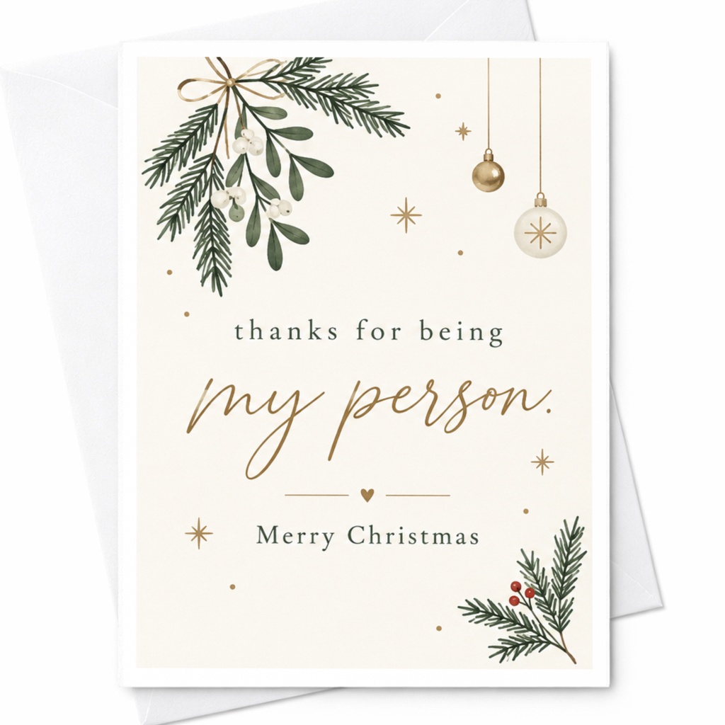 Thanks For Being My Person. Merry Christmas Card Romantic Holiday Greeting For Partner Cute Festive Card For Spouse C7557