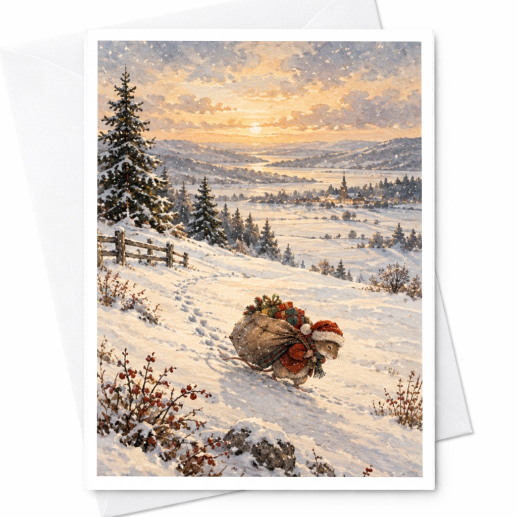 Winter Wonderland Bear Christmas Card Cute Animal Holiday Greeting Card Snowy Landscape Festive Card For Nature Lover C7561
