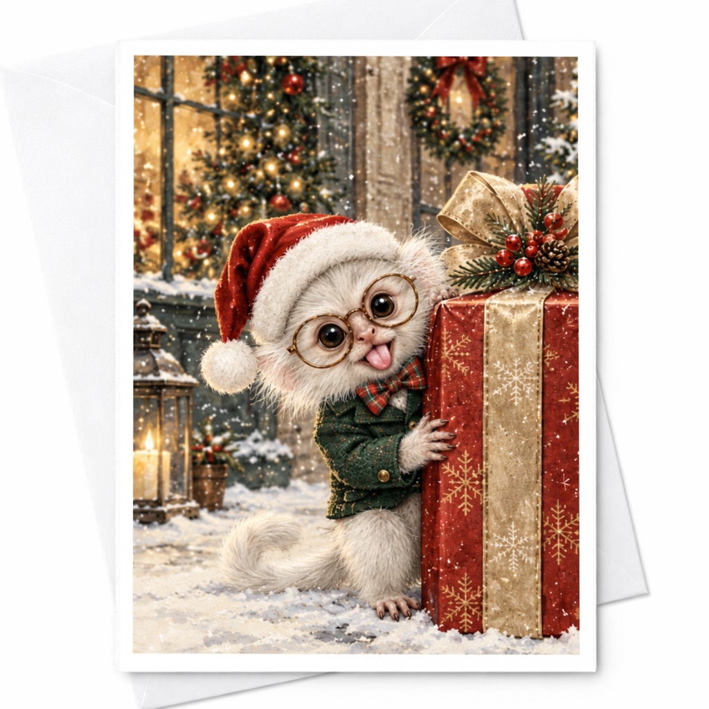 Cute Animal Christmas Card Santa Hat Holiday Greeting Card Festive Gift For Kids Family Winter Celebration C7567