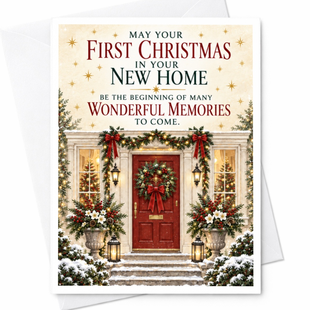 May Your First Christmas In Your New Home Christmas Card New Homeowners Holiday Greeting Wonderful Memories Festive Card C7570