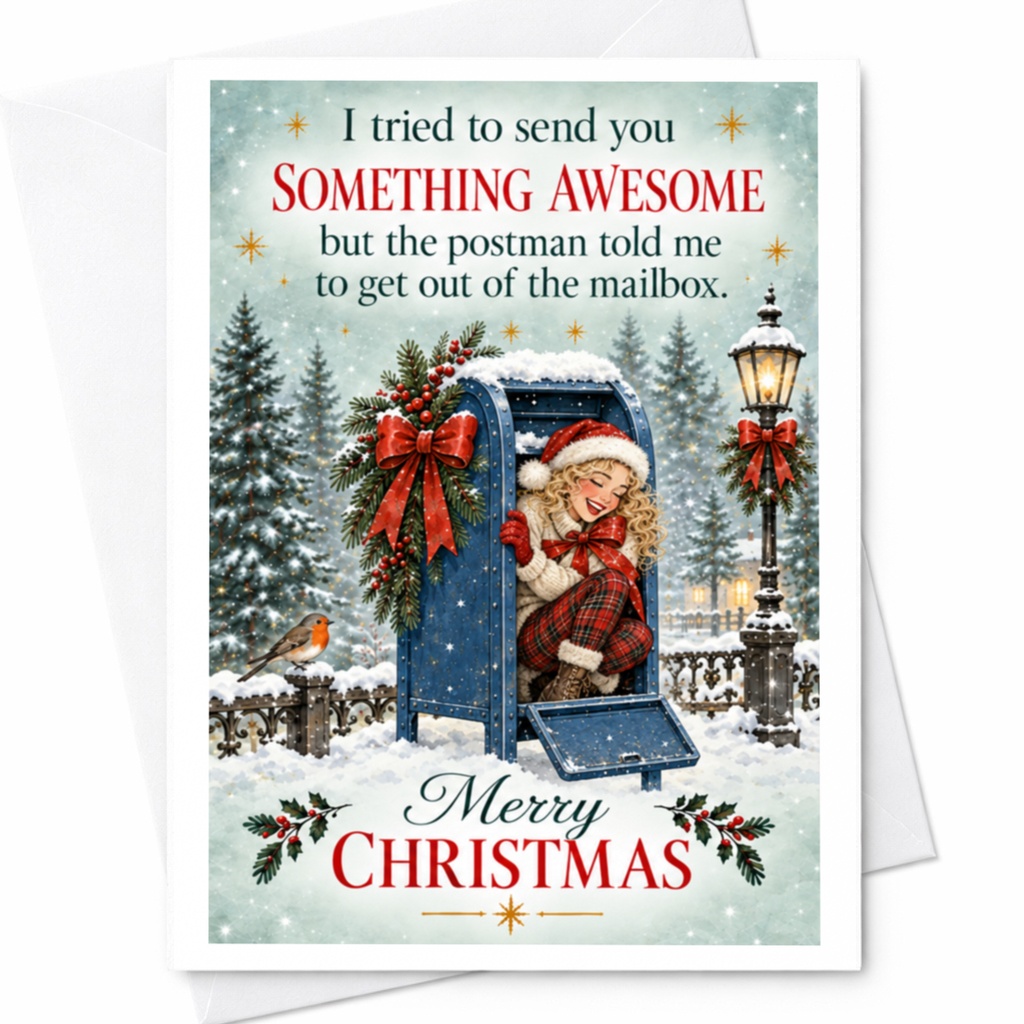 I Tried To Send You Something Awesome Funny Christmas Card Holiday Greeting Card For Friend Cute Xmas Card With Mailbox Scene C7582