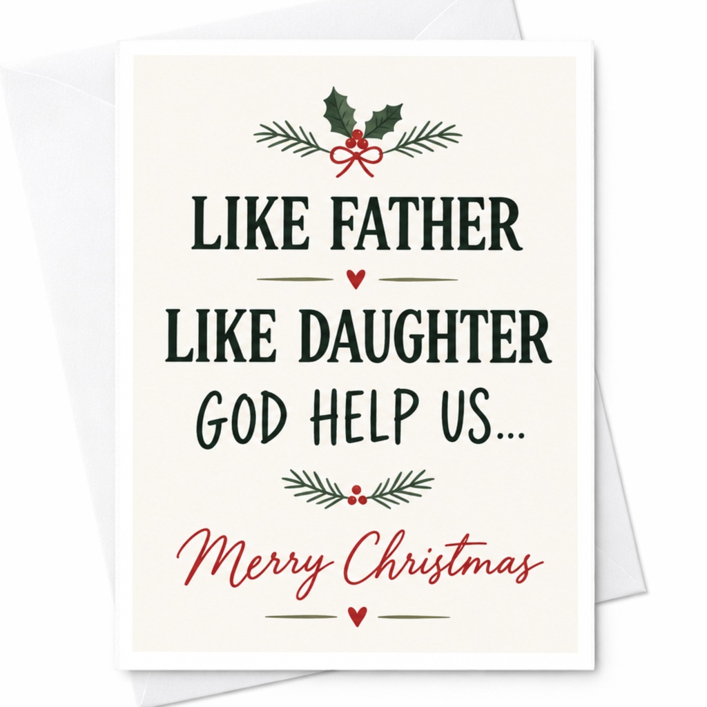 Like Father Like Daughter God Help Us... Merry Christmas Card Funny Holiday Card For Dad From Daughter Festive Xmas Card C7585