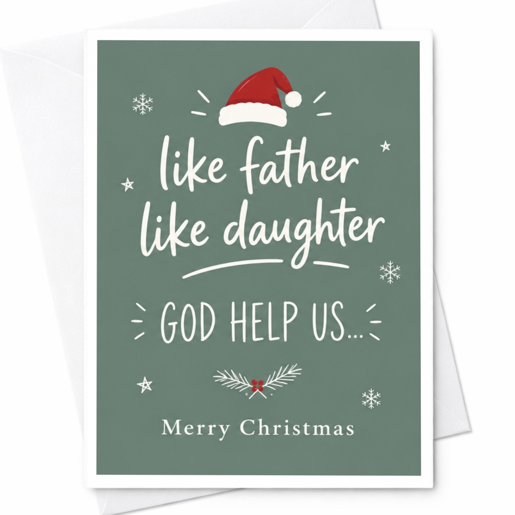 Like Father Like Daughter God Help Us... Merry Christmas Funny Christmas Card For Dad From Daughter Holiday Santa Hat C7586