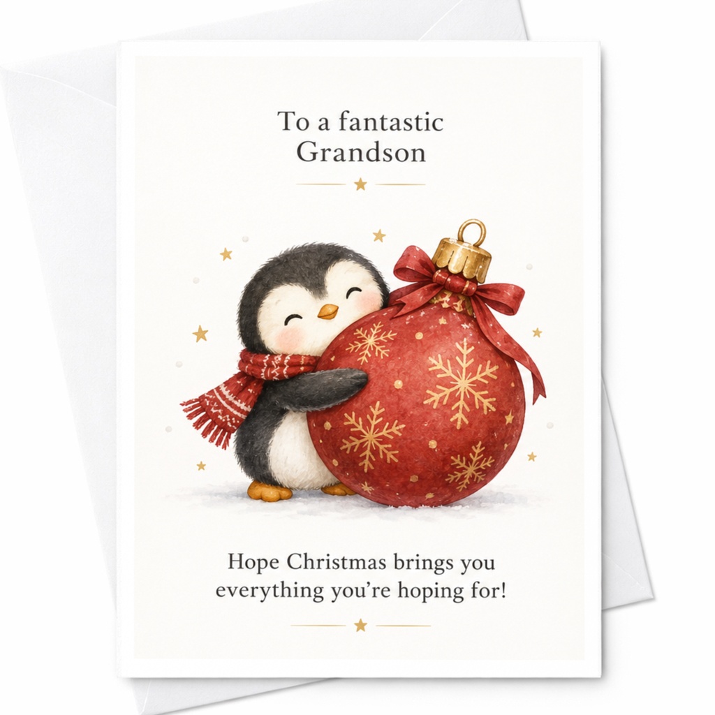 To A Fantastic Grandson Hope Christmas Brings You Everything You’re Hoping For! Cute Christmas Card Penguin Ornament C7597