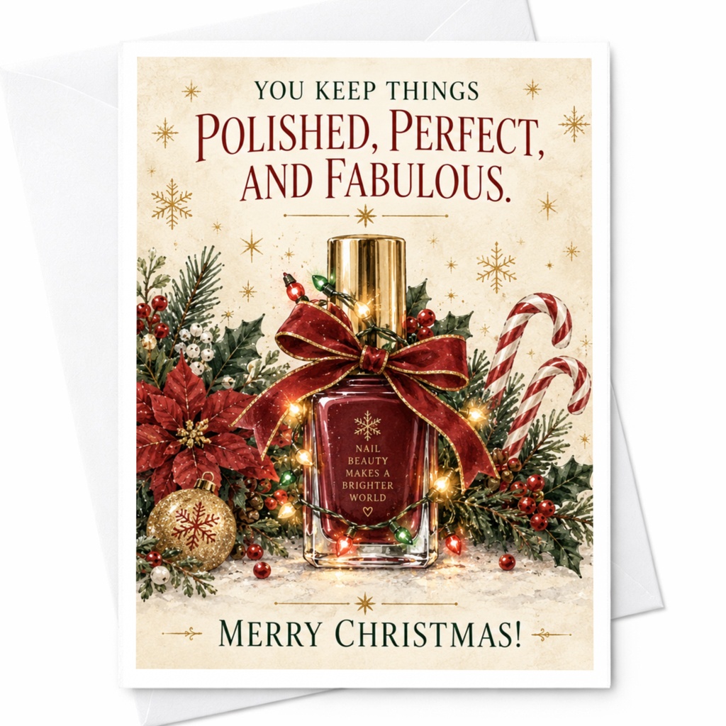 You Keep Things Polished, Perfect, And Fabulous. Merry Christmas! Holiday Greeting Card Nail Polish Theme Festive Xmas Card C7599