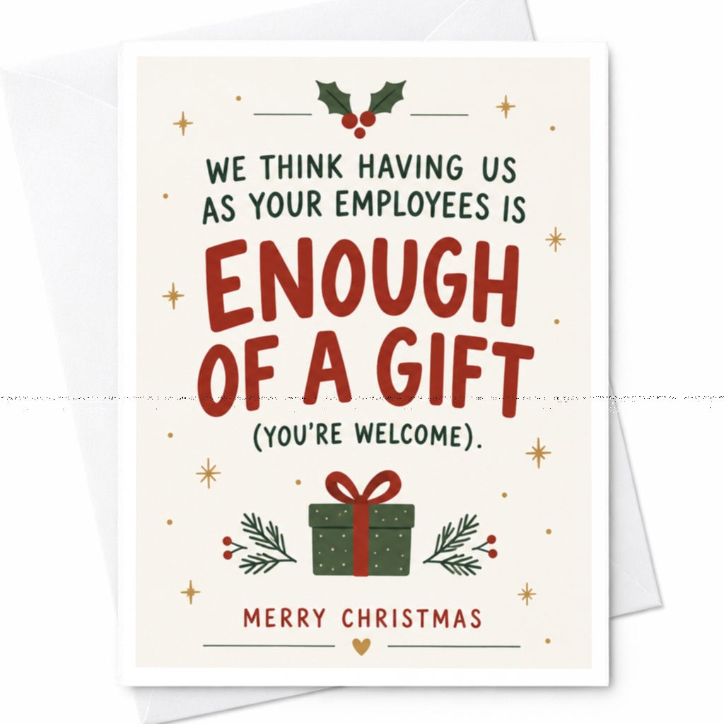 We Think Having Us As Your Employees Is Enough Of A Gift Christmas Card Funny Holiday Card For Boss From Employees Xmas C C7607