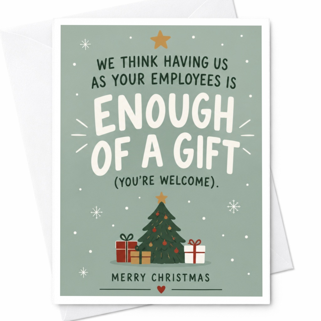We Think Having Us As Your Employees Is Enough Of A Gift Christmas Card Funny Holiday Card For Boss From Employees Xmas C C7608