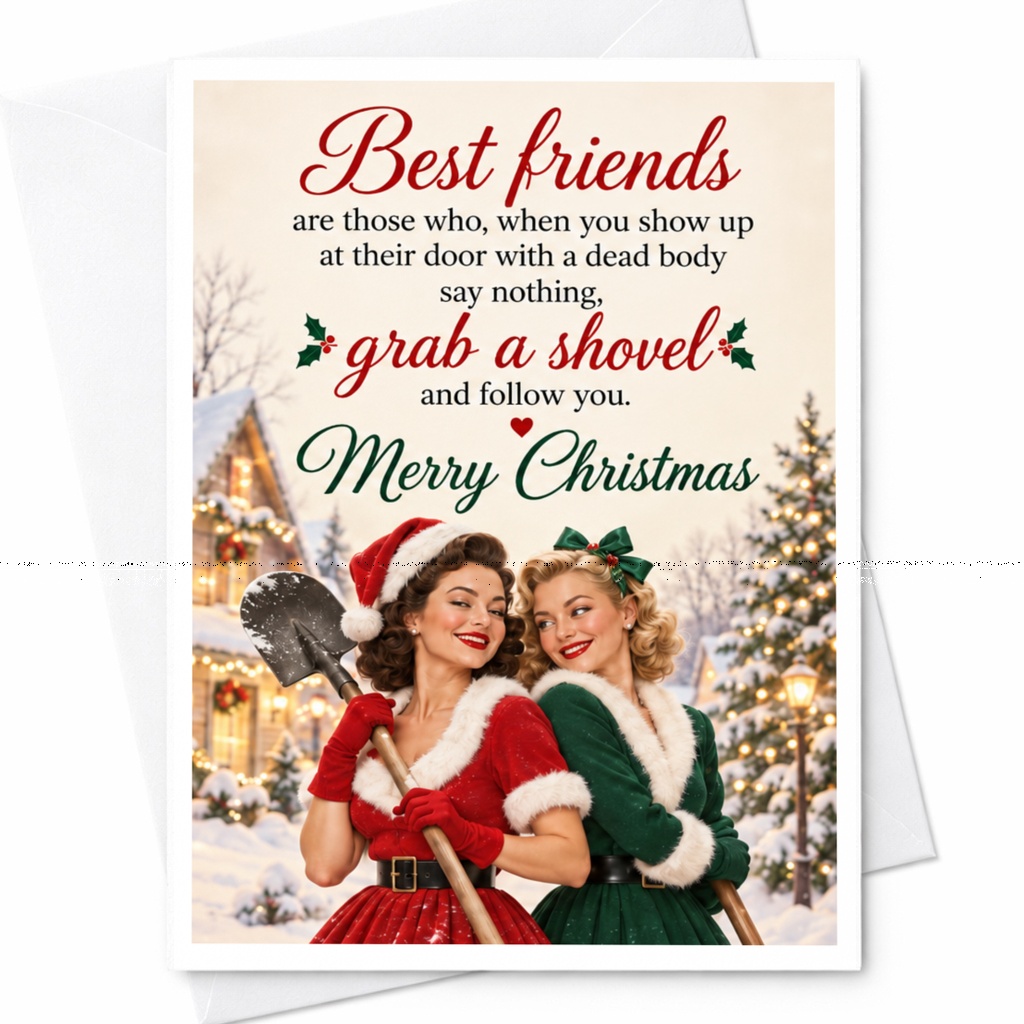 Best Friends Grab A Shovel Merry Christmas Card Funny Holiday Greeting Card For Friend Xmas Card C7613