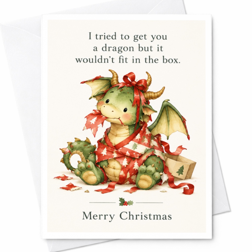 I Tried To Get You A Dragon But It Wouldn't Fit In The Box Merry Christmas Card Cute Dragon Holiday Greeting Card For Kids C7616