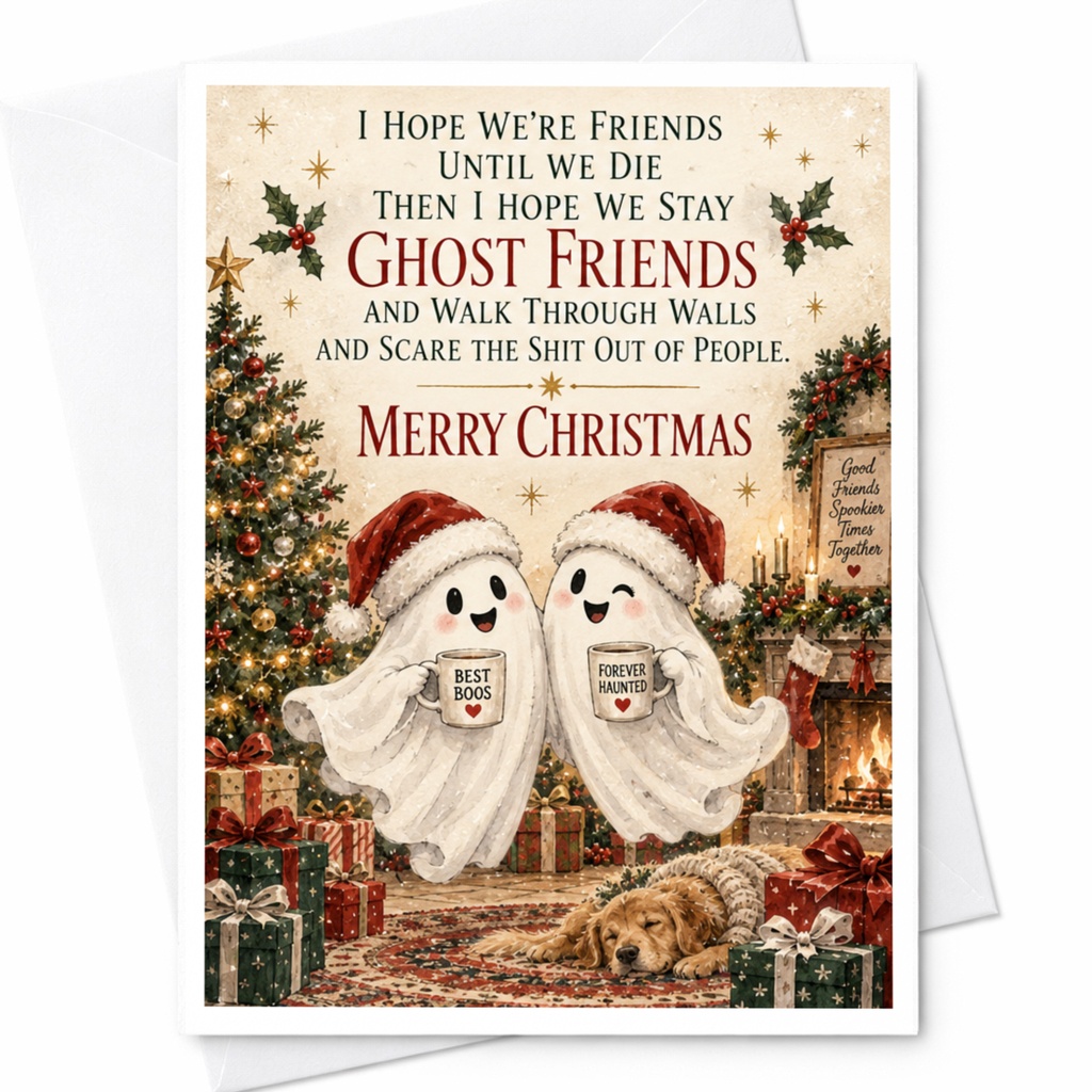 I Hope We're Friends Until We Die Ghost Friends Merry Christmas Card Funny Holiday Greeting Card Best Boos Forever Haunted C7622