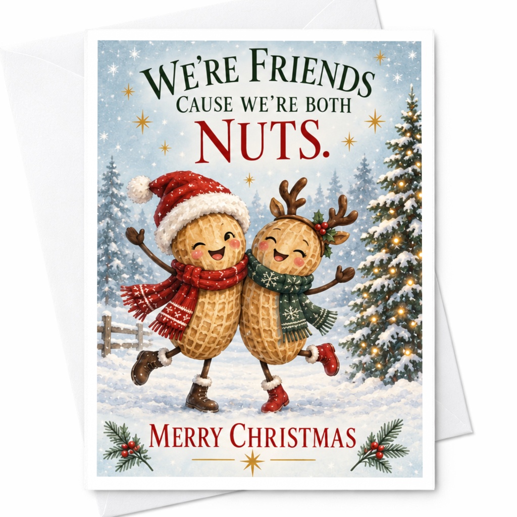 We're Friends Cause We're Both Nuts. Merry Christmas Funny Christmas Card Cute Holiday Greeting Card For Friend Peanut C7625