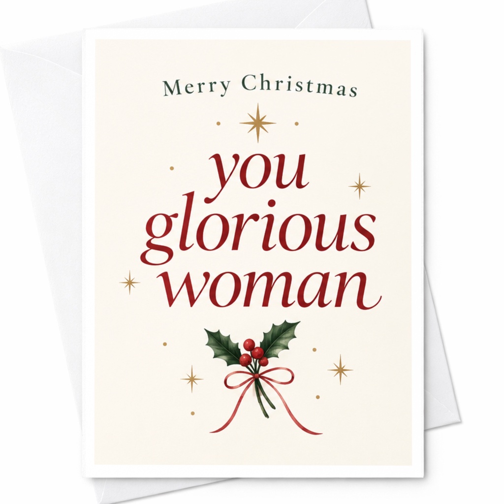 Merry Christmas You Glorious Woman Christmas Card For Her Festive Holiday Greeting Card Holly Elegant Xmas Card C7627