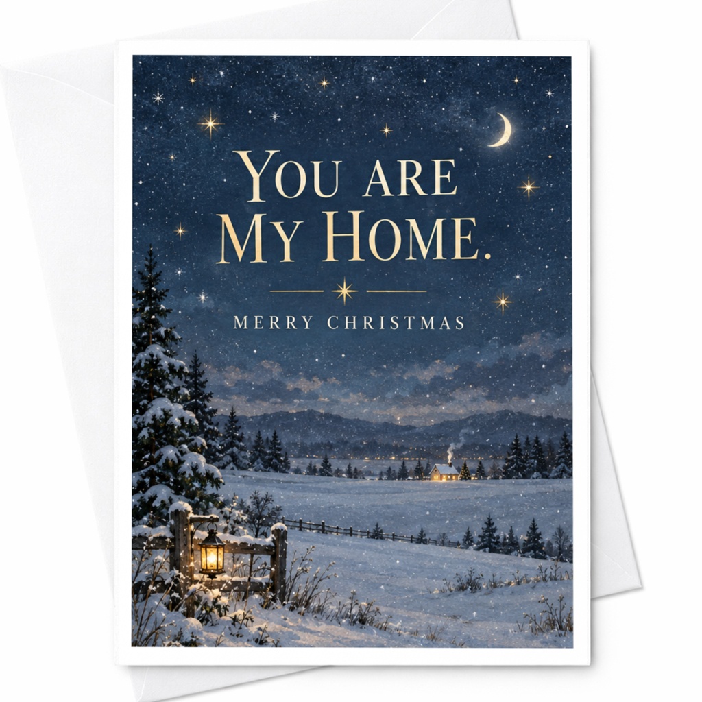 You Are My Home. Merry Christmas Romantic Christmas Card Snowy Landscape Holiday Greeting Card For Partner Spouse C7630
