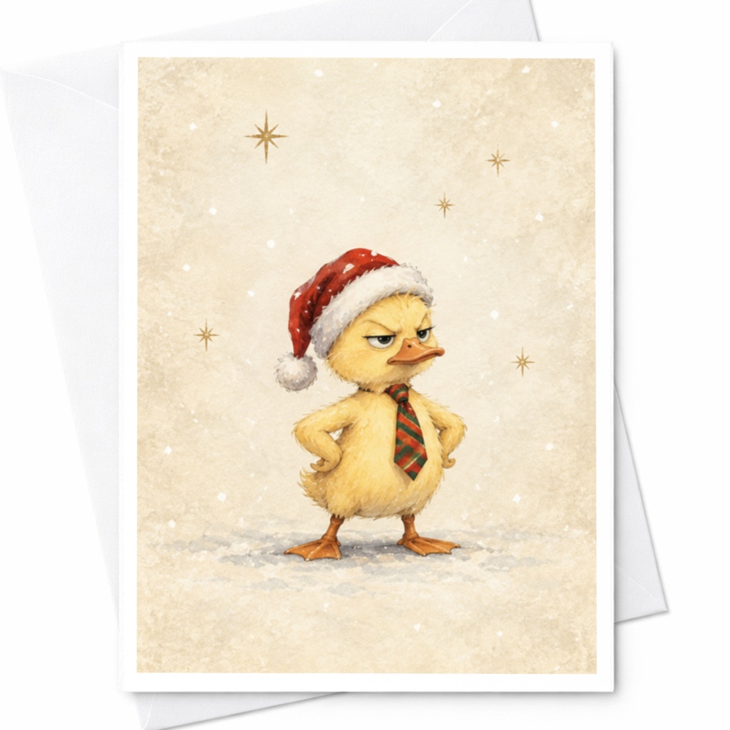 Duck In Santa Hat Christmas Card Cute Holiday Greeting Card Funny Animal Card For Kids And Family Festive Winter Card C7635