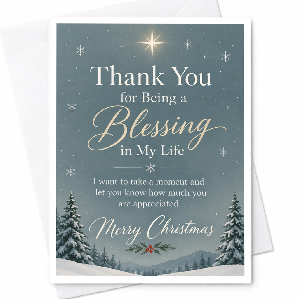 Thank You For Being A Blessing In My Life Merry Christmas Card Holiday Greeting Card For Friend Family Appreciation C7640