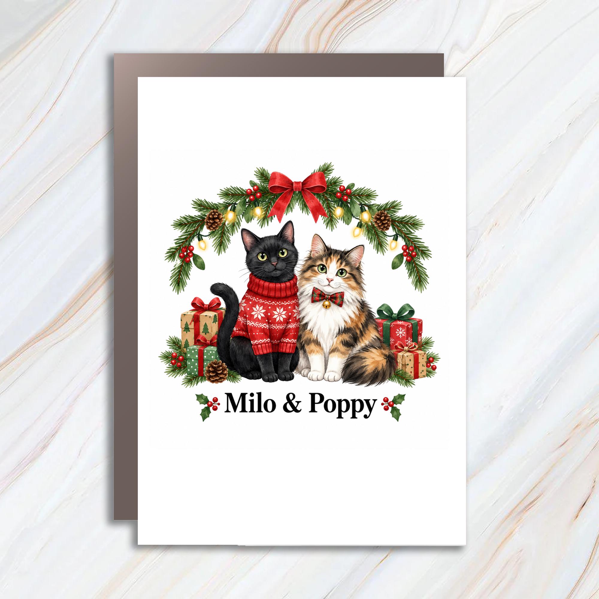 Pet's Christmas Card Cute Cat Holiday Greeting Card Festive Cats For Cat Lover Christmas Card With Cats C1913