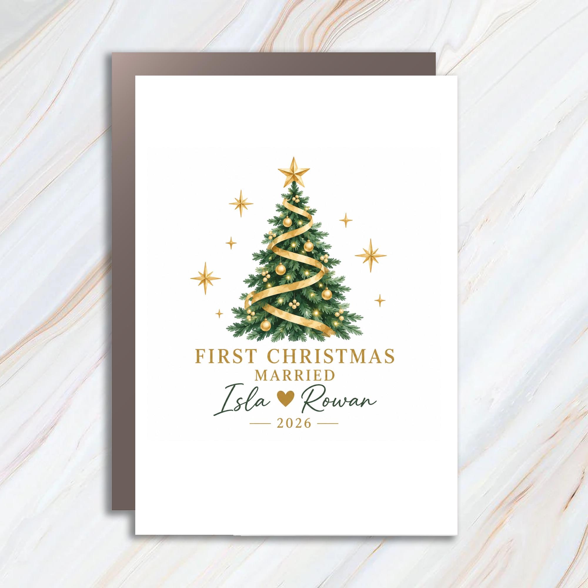 First Christmas Married 2026 Personalized Christmas Card Newlywed Couple Holiday Greeting Card First Married Xmas C1916