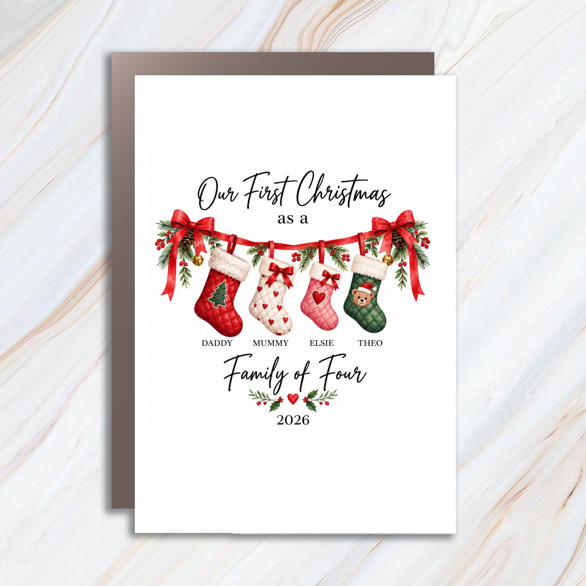 Our First Christmas As A Family Of Four Christmas Card Personalized Holiday Greeting Card For Family With Kids 2026 C1919