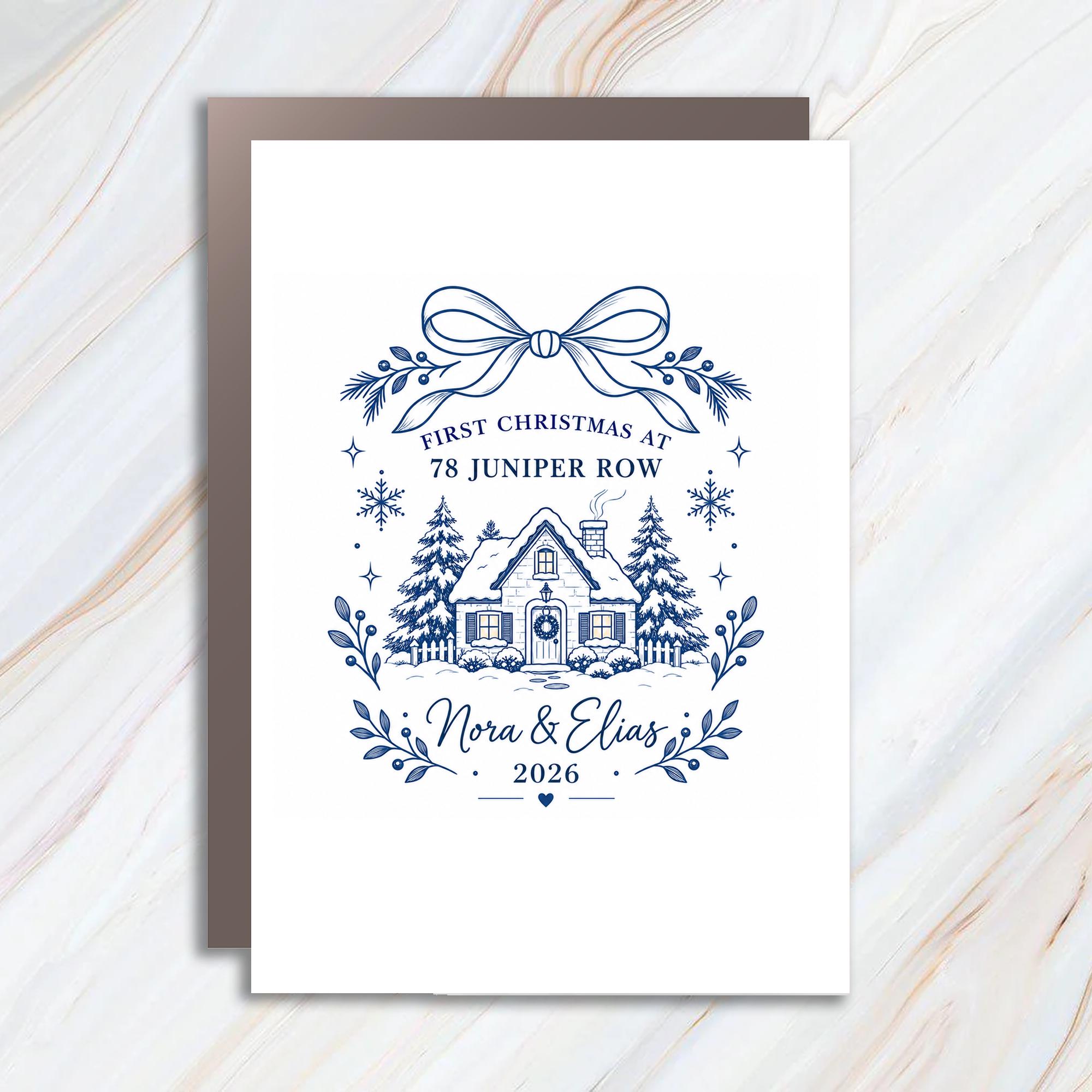 First Christmas Christmas Card Personalized Holiday Greeting Card 2026 New Home Winter Scene C1906