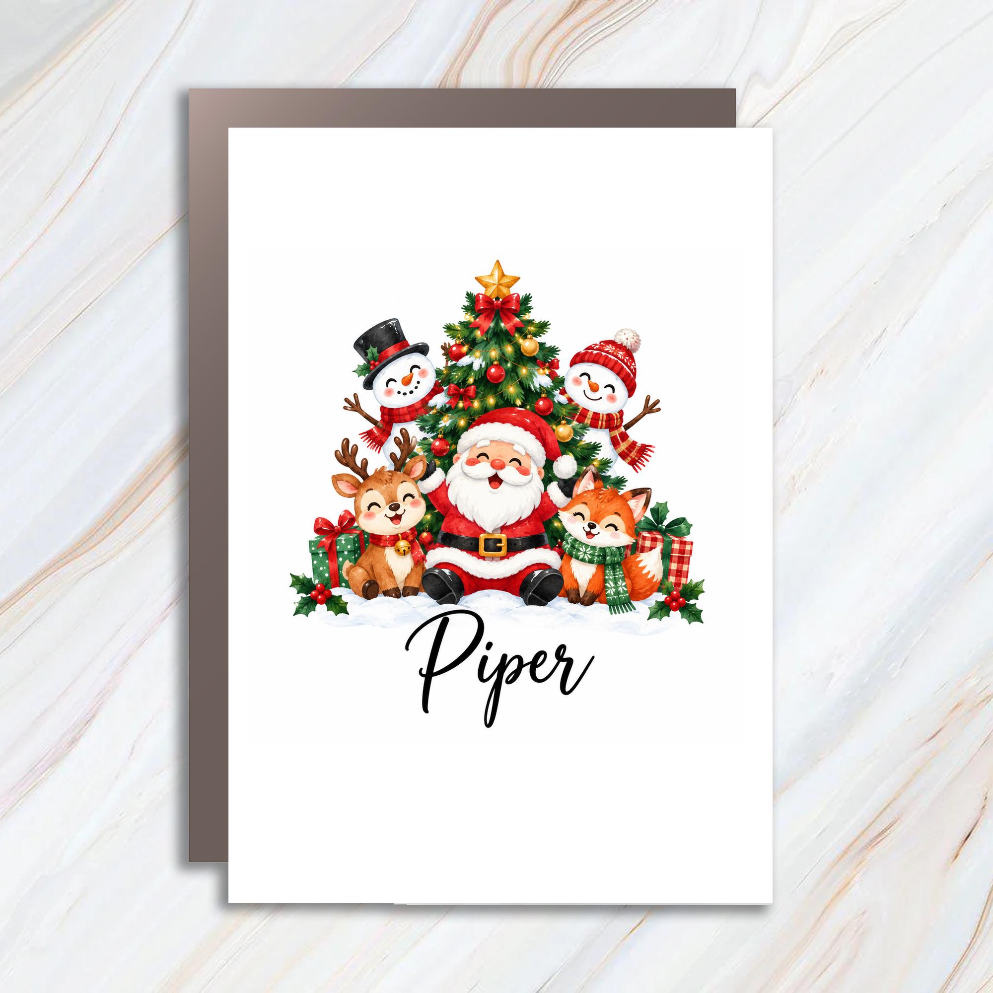 Personalized Christmas Card Santa Reindeer Fox Snowmen Holiday Greeting Card Custom Name Xmas Card For Kids C1908