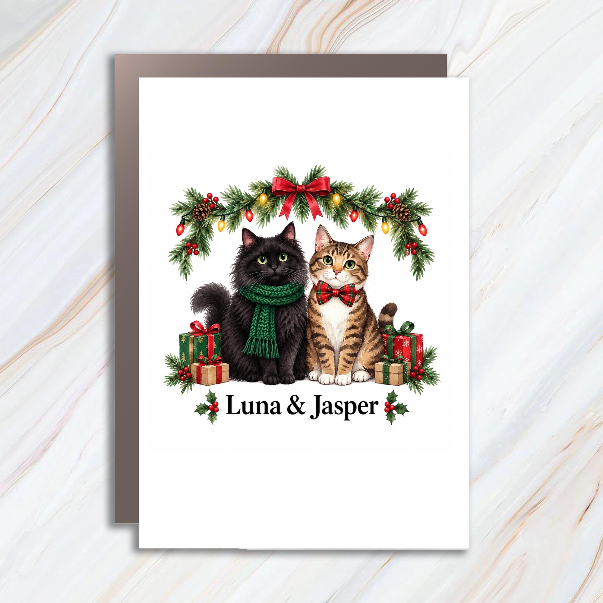Pet's Christmas Card Cute Cat Holiday Greeting Card Festive Cats With Gifts For Cat Lover Adorable Xmas Card C1910