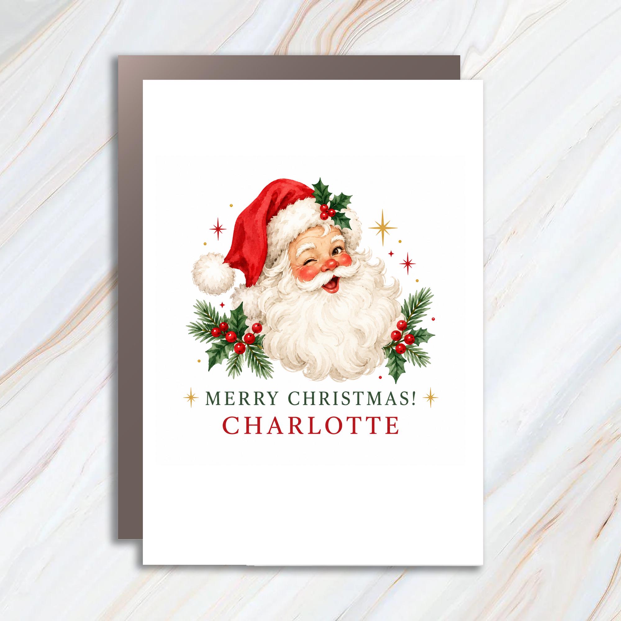 Merry Christmas! Personalized Christmas Card Santa With Holly Festive Holiday Greeting Card For Kids Family C1915