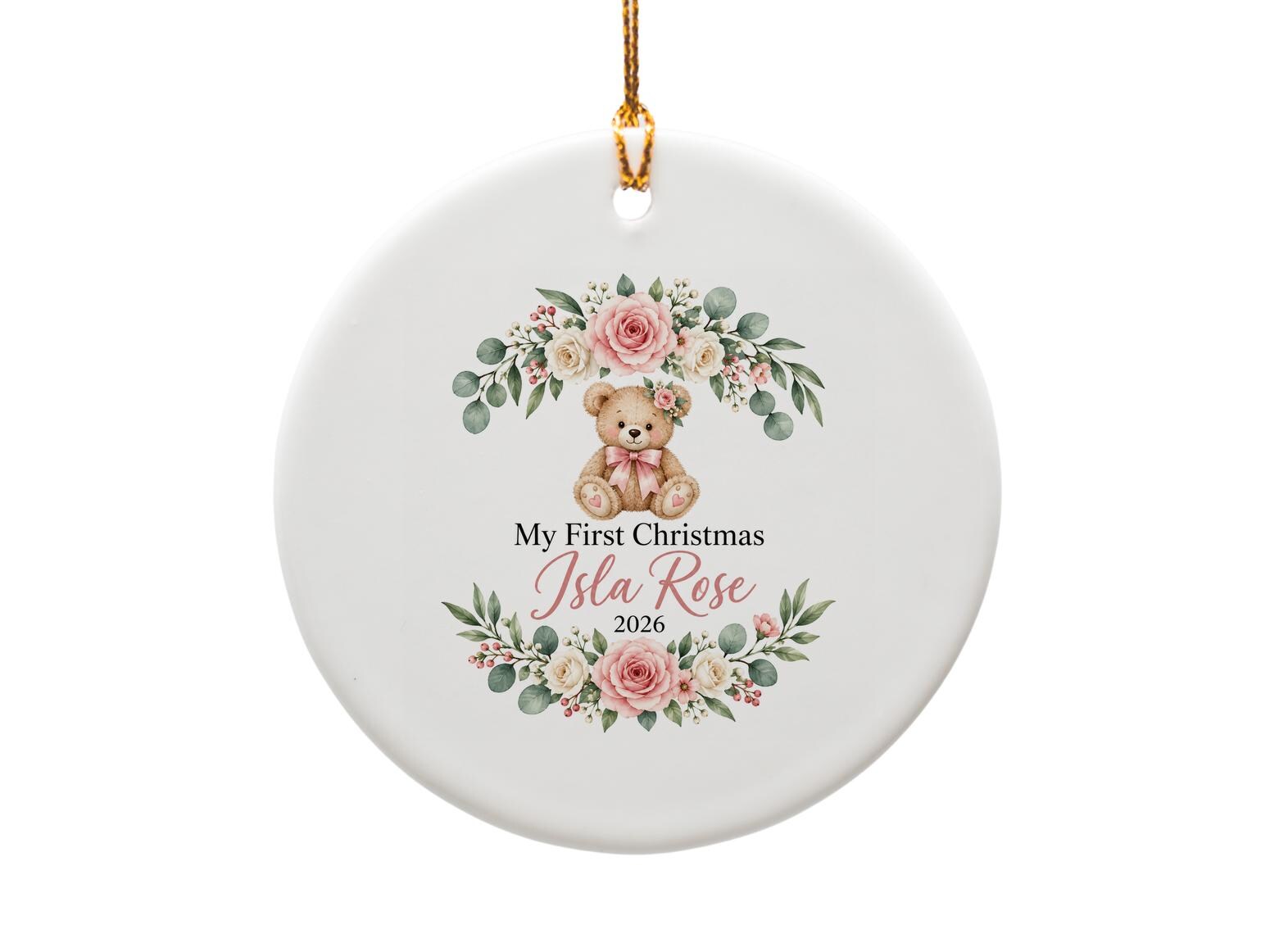 My First Christmas Isla Rose 2026 Ornament Personalized Baby's First Christmas Keepsake Floral Teddy Bear Decoration O1907