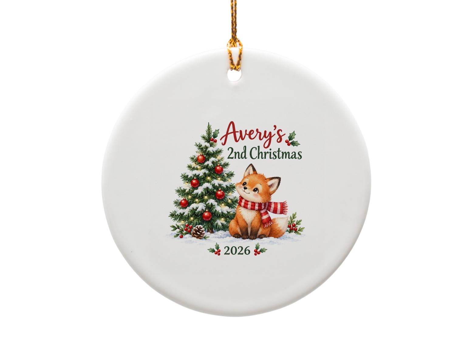 2nd Christmas 2026 Personalized Ornament Cute Fox Christmas Tree Holiday Keepsake Baby's Second Christmas Gift O1909