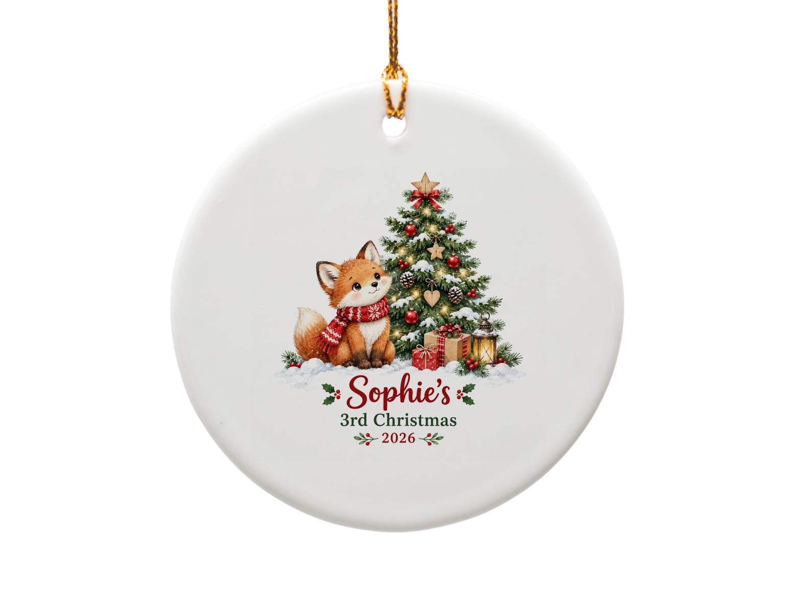 3rd Christmas 2026 Personalized Ornament Cute Fox Christmas Tree Holiday Decor Gift For Kids Custom Keepsake O1912