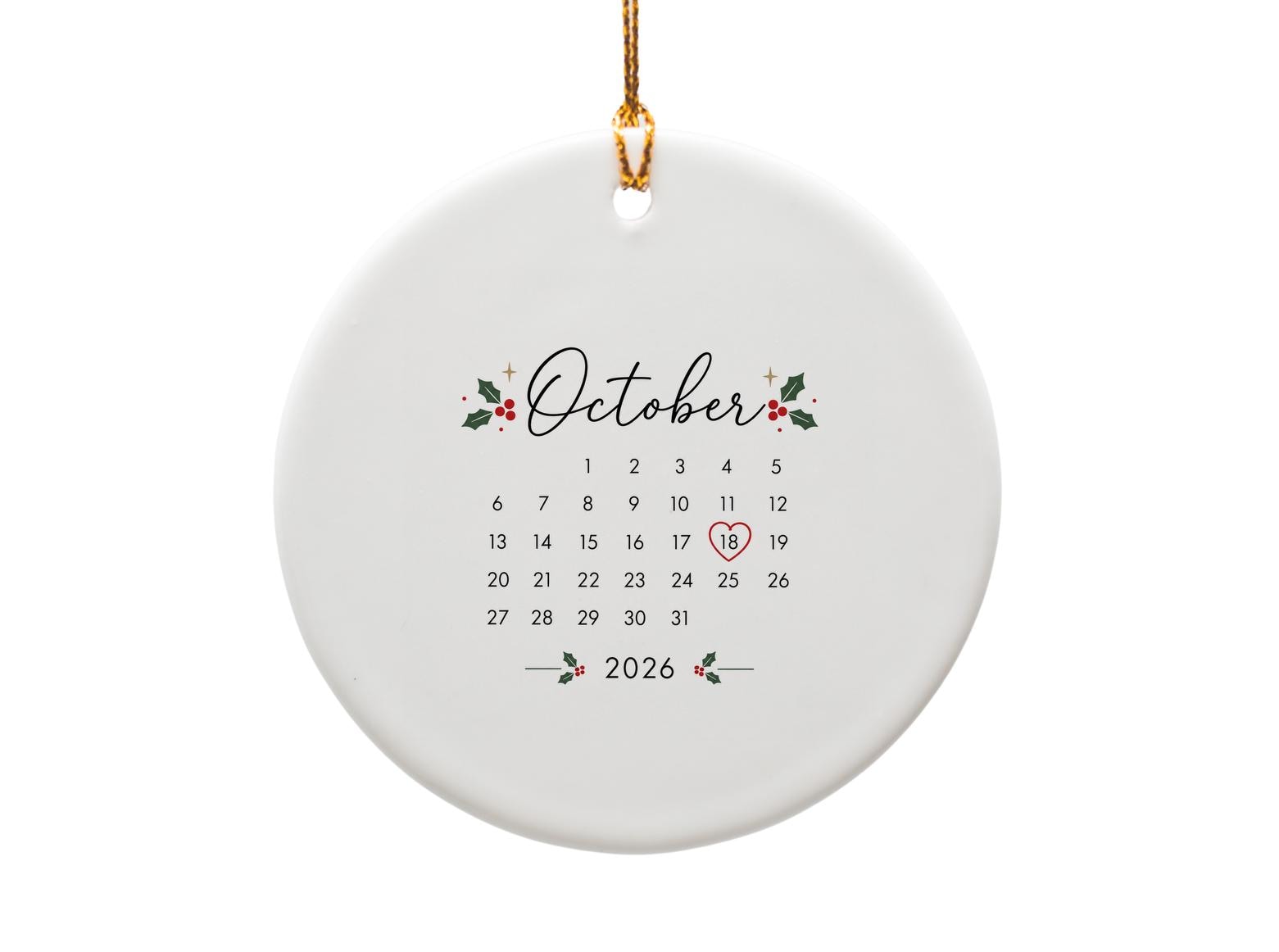 2026 Calendar Ornament Personalized Christmas Ornament Holiday Decor Custom Date Keepsake Gift O1914