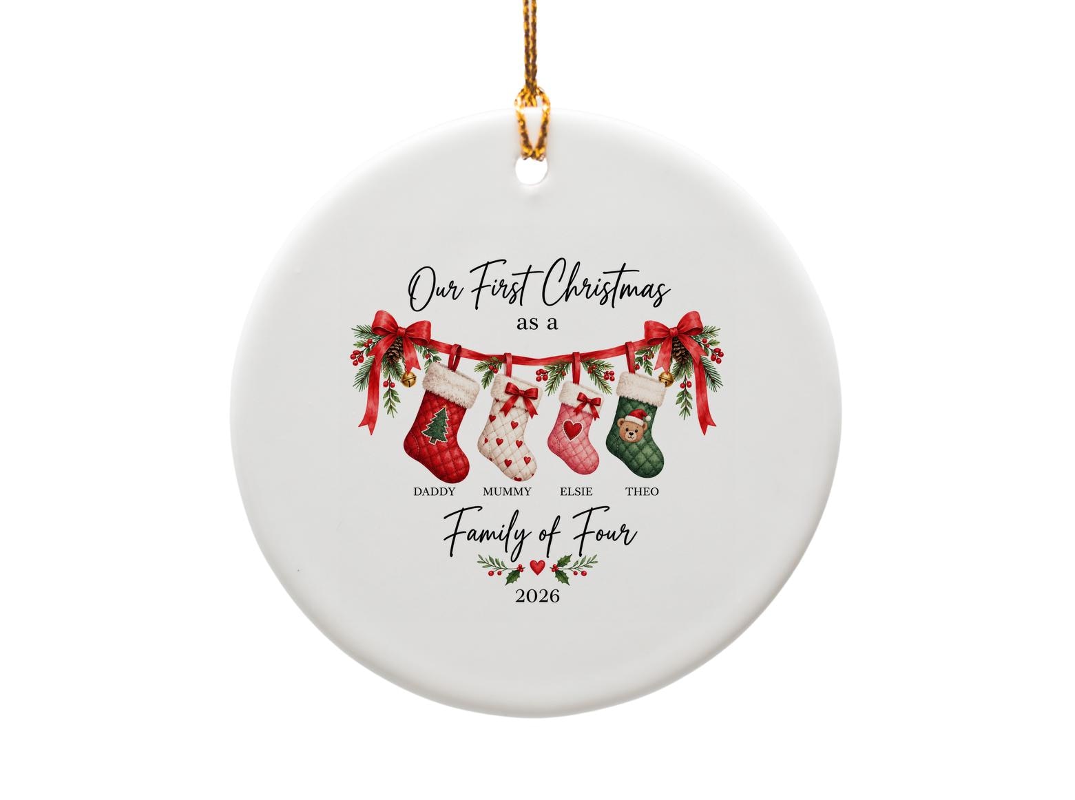 Our First Christmas As A Family Of Four 2026 Ornament Personalized Christmas Stocking Family Holiday Decor Keepsake O1919