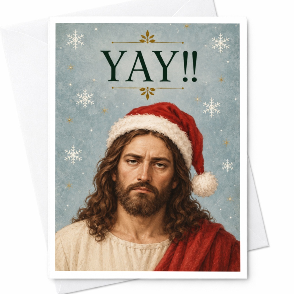 Yay!! Funny Christmas Card Santa Hat Snowflakes Holiday Greeting Card Festive For Friends Family Cute Xmas Card C7663