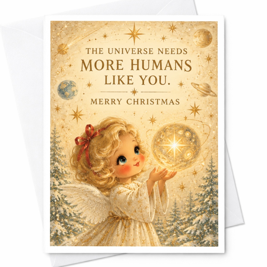 The Universe Needs More Humans Like You. Merry Christmas Angel Christmas Card Cute Holiday Greeting Card For Friend Family C7689