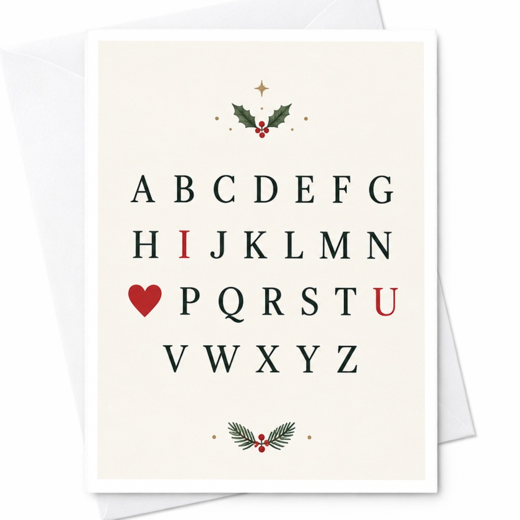 Alphabet Heart Christmas Card Cute Holiday Greeting Card For Loved One Romantic Festive Card With Holly C7698