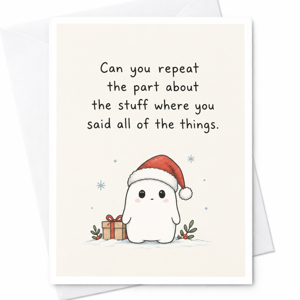 Can You Repeat The Part About The Stuff Christmas Card Cute Ghost With Santa Hat Funny Holiday Card For Friend Family C7700