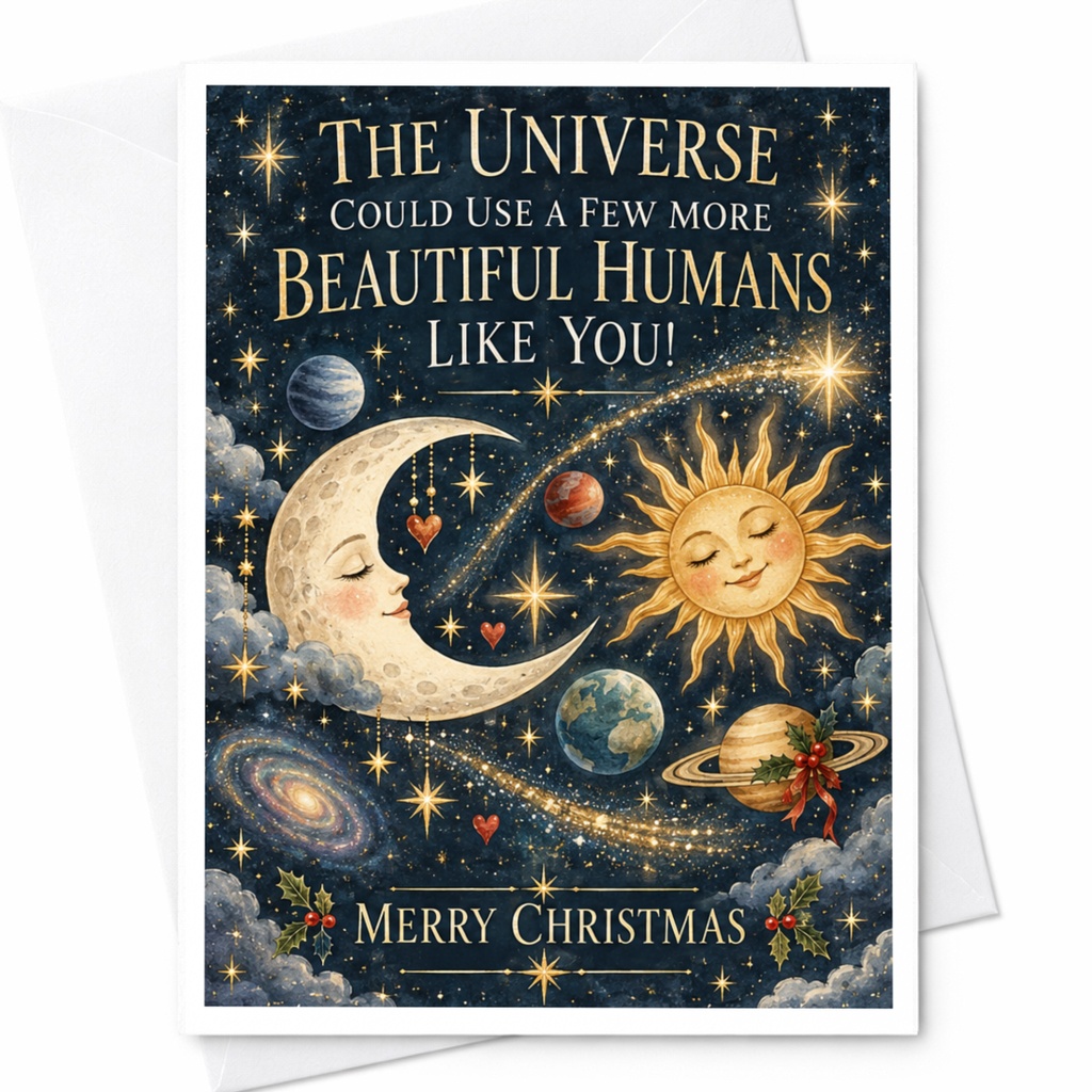 The Universe Could Use A Few More Beautiful Humans Like You! Merry Christmas Card Celestial Christmas Card For Friend Cute Holiday C7706
