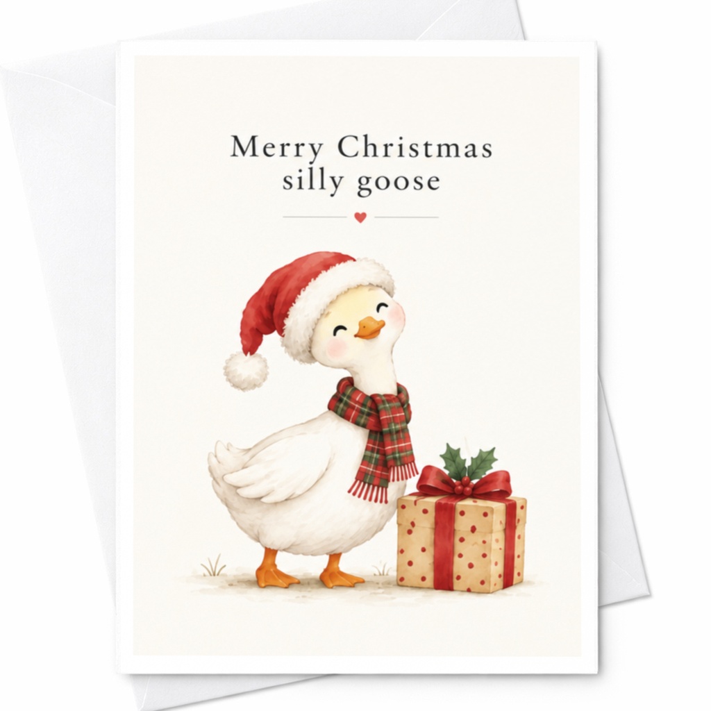 Merry Christmas Silly Goose Funny Christmas Card Cute Goose With Santa Hat Holiday Greeting Card For Friend Family C7707