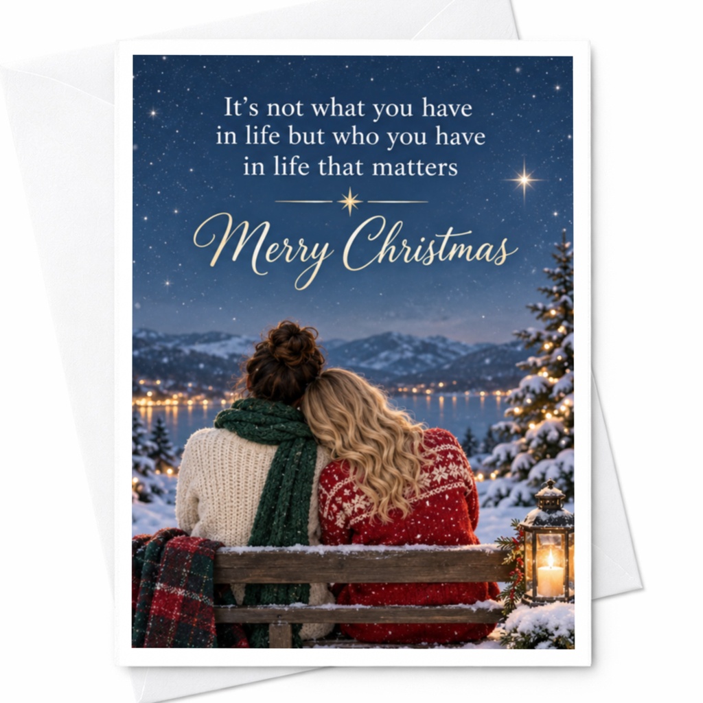 It's Not What You Have In Life But Who You Have In Life That Matters Merry Christmas Card Holiday Greeting For Couple Winter Scene C7710