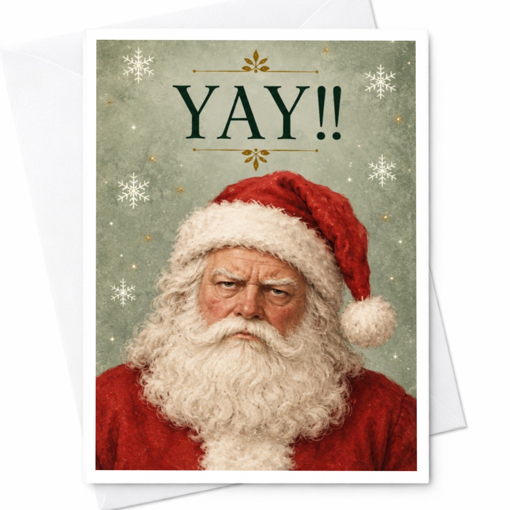 Yay!! Funny Christmas Card Santa Claus With Snowflakes Holiday Greeting Card For Him Her Cute Festive Seasonal Card C7665