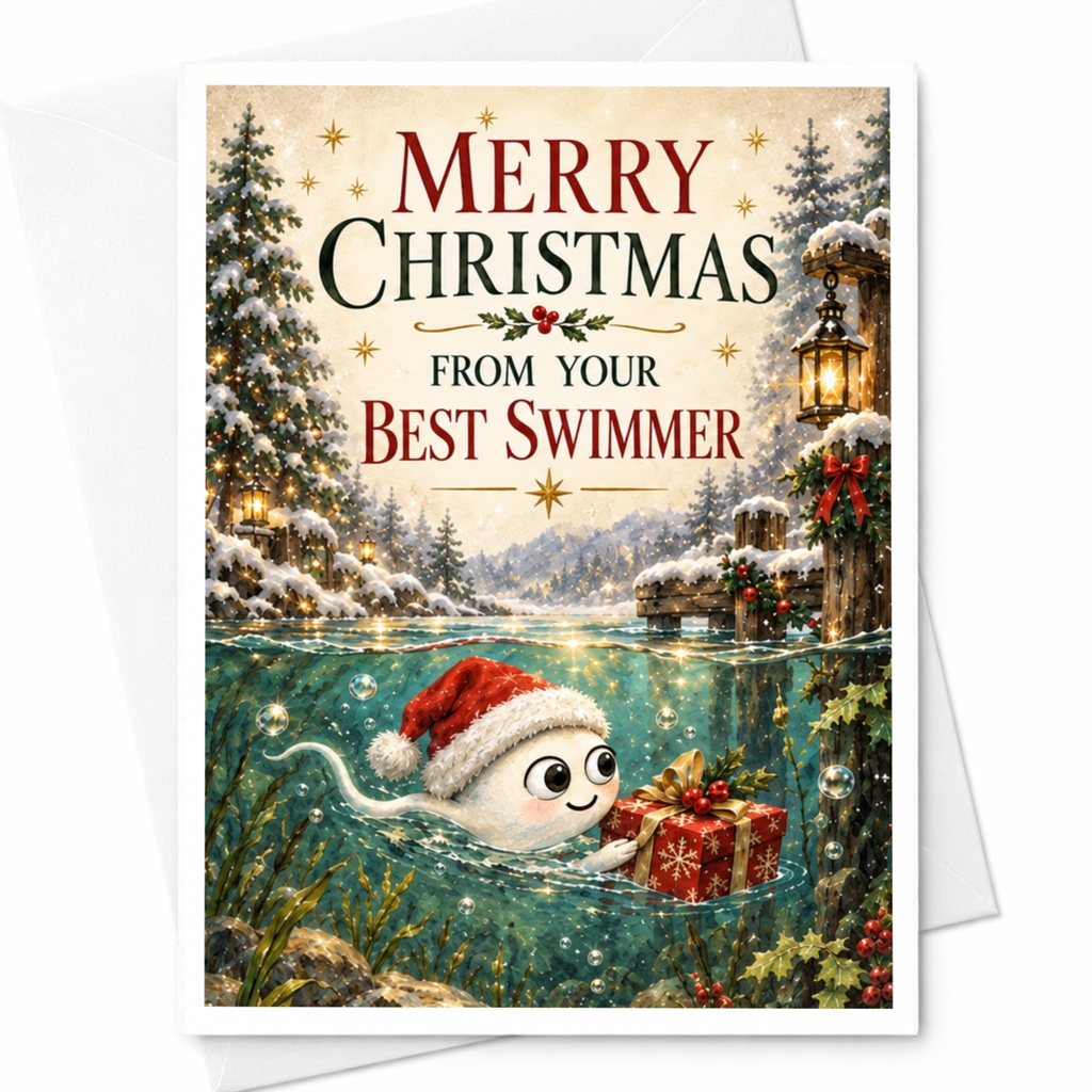 Merry Christmas From Your Best Swimmer Funny Christmas Card Cute Festive Greeting Card For Swimmer Holiday C7722