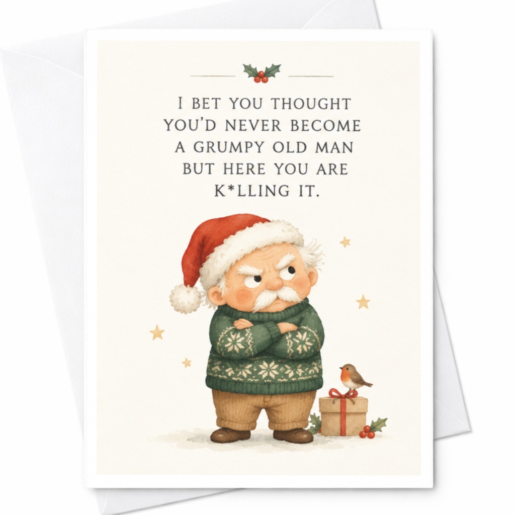 I Bet You Thought You'd Never Become A Grumpy Old Man Christmas Card Funny Holiday Greeting For Him Dad Grandpa C7729
