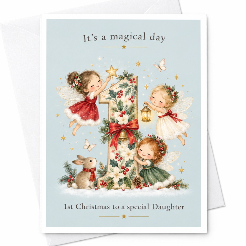 It's A Magical Day 1st Christmas To A Special Daughter Christmas Card Cute Fairies Holiday Card For Daughter First Xmas C7674