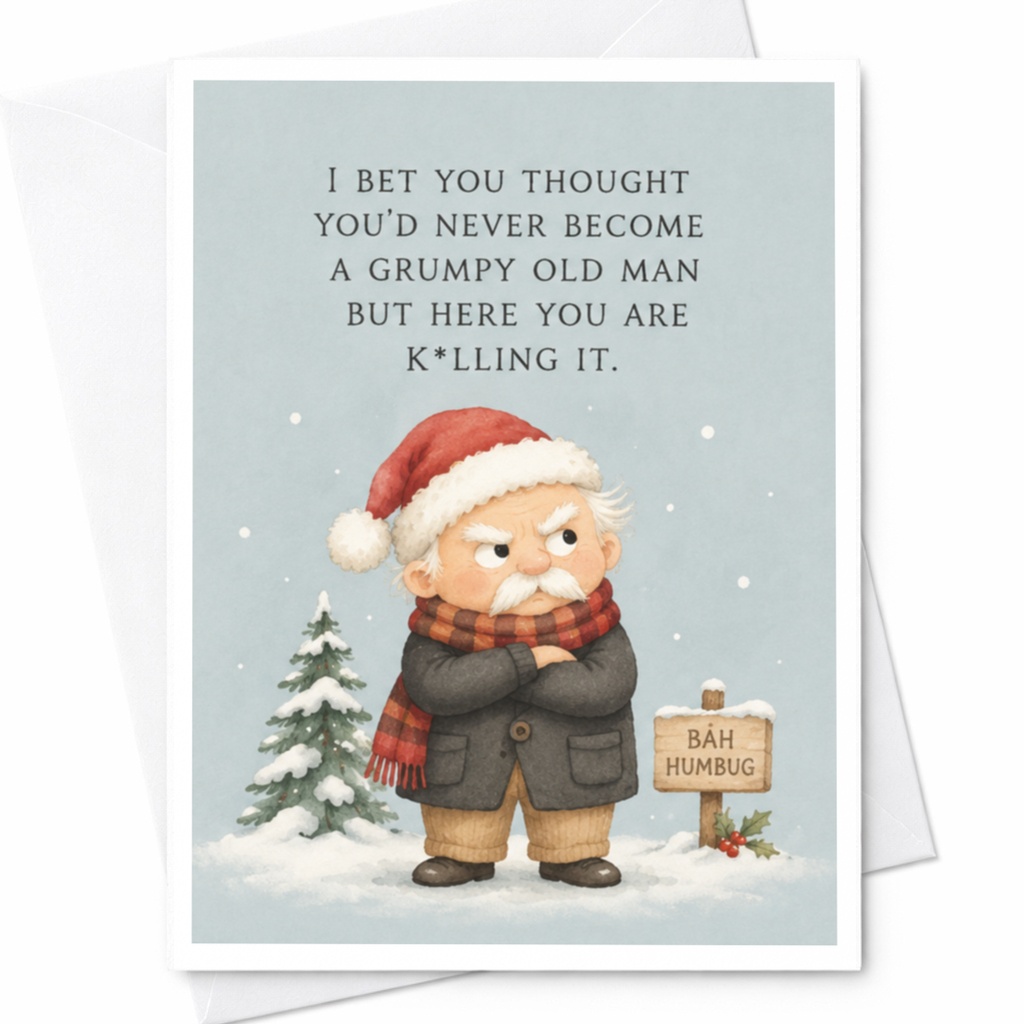 I Bet You Thought You'd Never Become A Grumpy Old Man Christmas Card Funny Holiday Greeting For Him Dad Grandpa C7730
