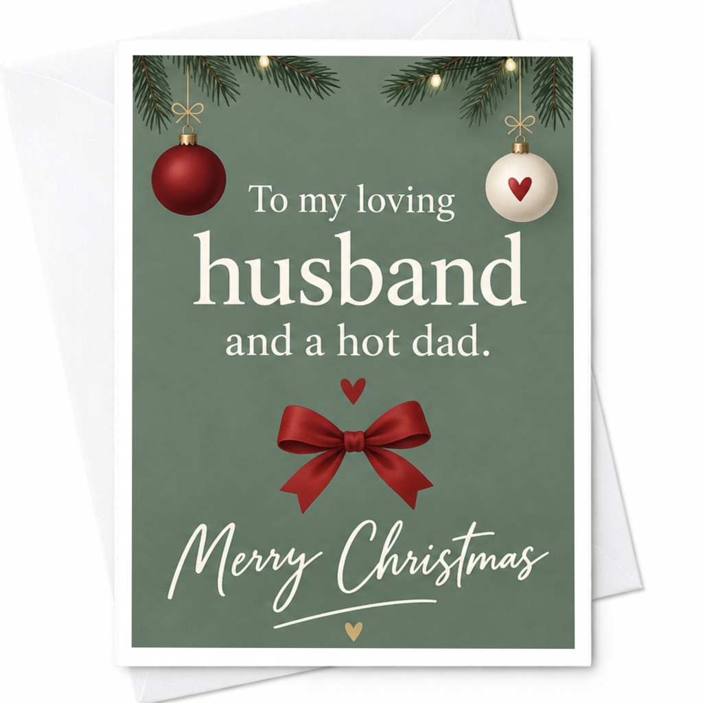 To My Loving Husband And A Hot Dad Merry Christmas Card For Husband Funny Holiday Greeting Card For Him Festive Xmas Card C7686